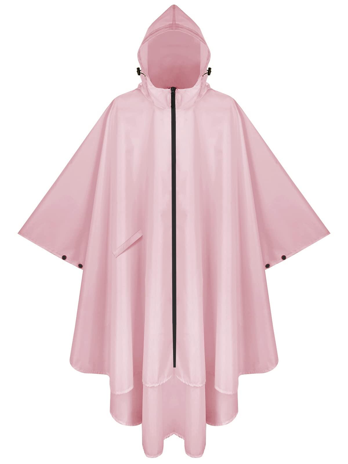 Hooded Rain Poncho for Adult with Pocket and Zipper, Waterproof Lightweight Raincoat for Men and Women