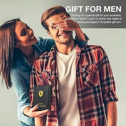 Men's Slim Leather RFID Blocking Wallet - Minimalist Carbon Fiber Bifold