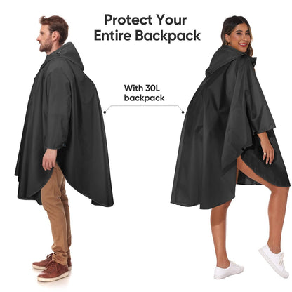 Hooded Rain Poncho for Adult with Pocket and Zipper, Waterproof Lightweight Raincoat for Men and Women