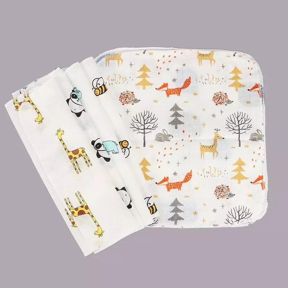 Kids Baby Cartoon Towel Handkerchief Cotton Muslin Towel Handkerchiefs Two Layers Wipe Handkerchiefs