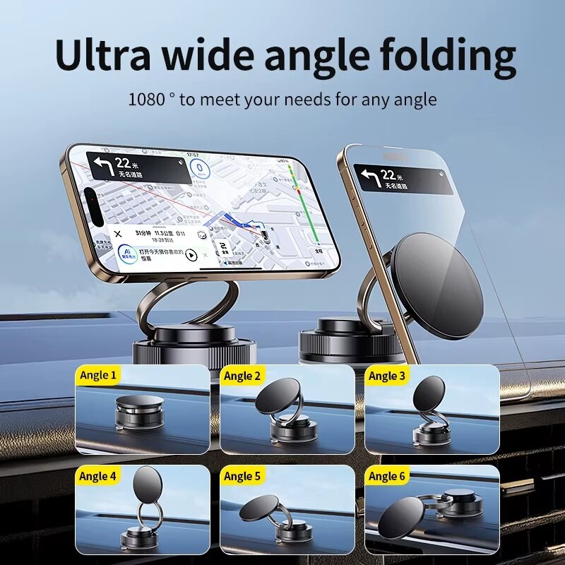 🚗【360° Magnetic Car Phone Holder】Strong Vacuum Suction Cup & Magnet Grip | Universal Windshield/Dashboard Mount for All Phones | Free Vent Clip Included – Hands-Free Driving Made Secure