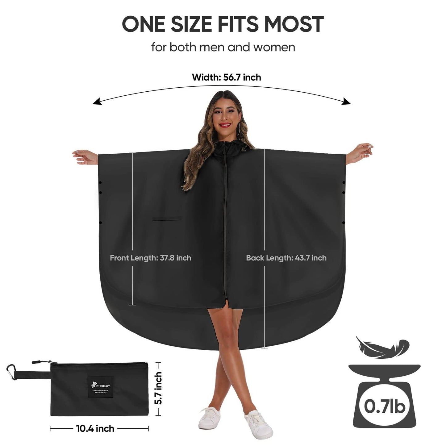 Hooded Rain Poncho for Adult with Pocket and Zipper, Waterproof Lightweight Raincoat for Men and Women
