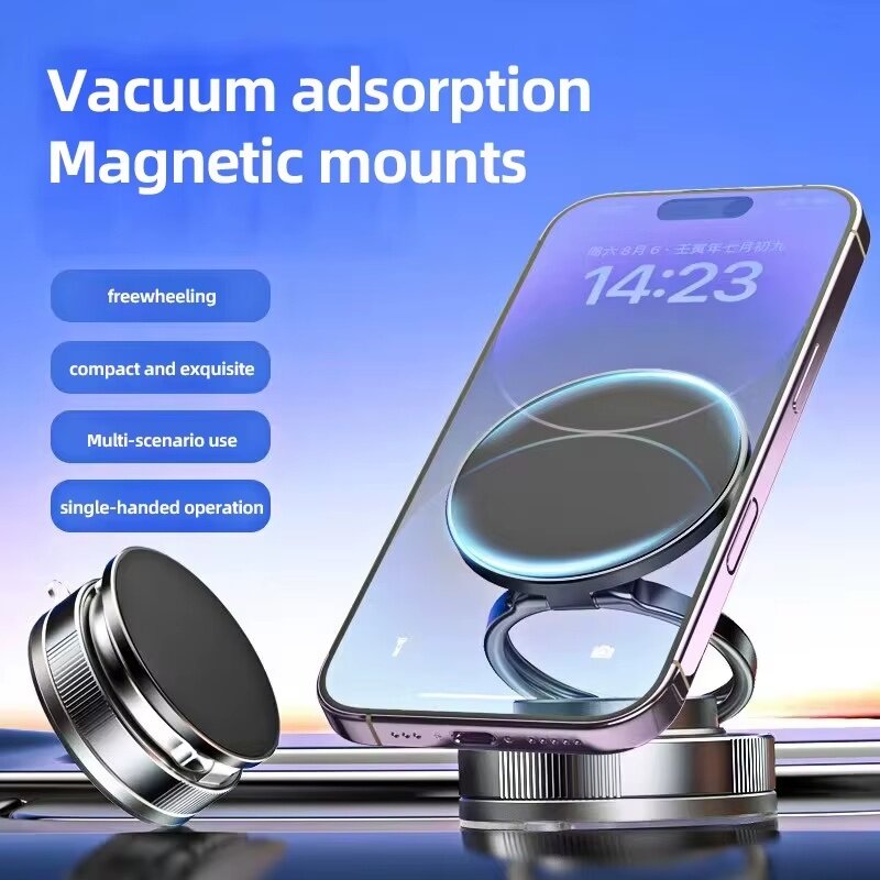 🚗【360° Magnetic Car Phone Holder】Strong Vacuum Suction Cup & Magnet Grip | Universal Windshield/Dashboard Mount for All Phones | Free Vent Clip Included – Hands-Free Driving Made Secure